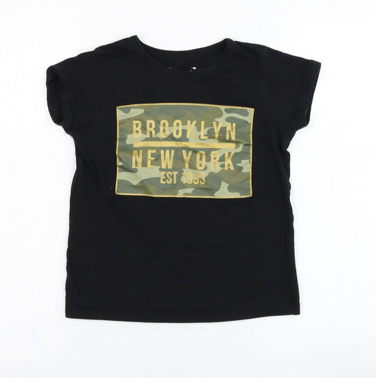 Primark Boys Black  Cotton Basic T-Shirt Size 8-9 Years Round Neck Pullover