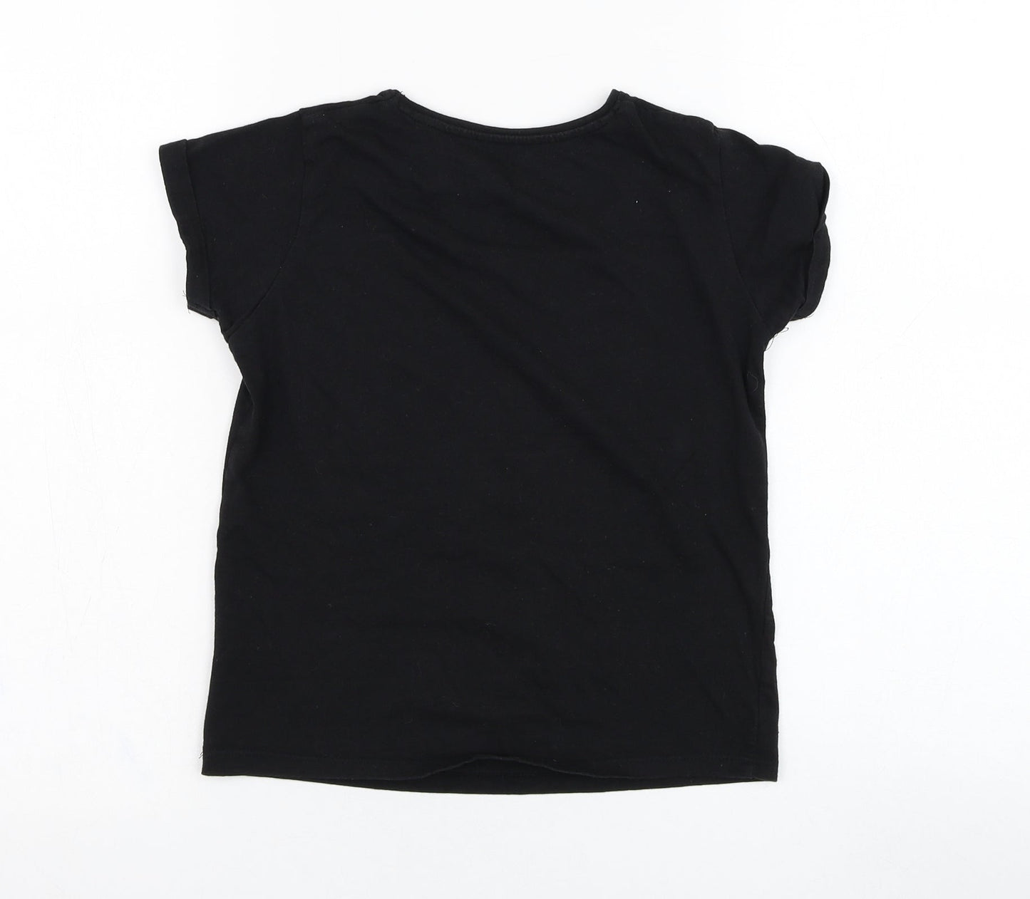 Primark Boys Black  Cotton Basic T-Shirt Size 8-9 Years Round Neck Pullover