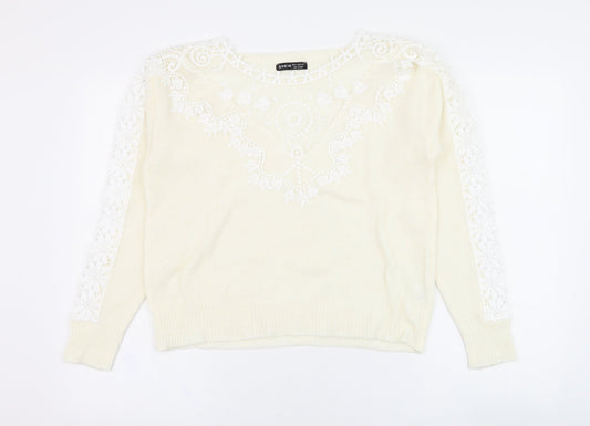 SheIn Womens Ivory Round Neck  Polyester Pullover Jumper Size 10