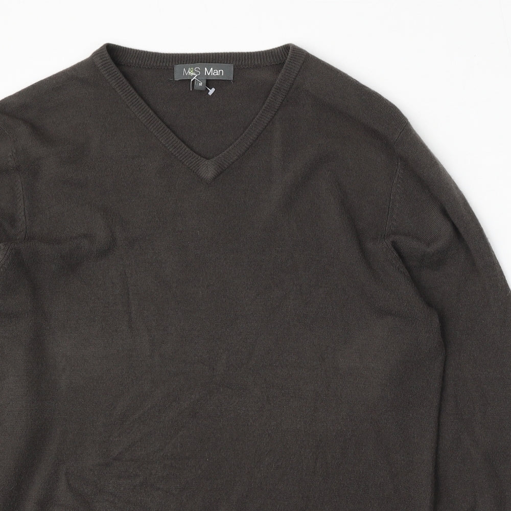 Marks and Spencer Mens Green V-Neck  Acrylic Pullover Jumper Size M
