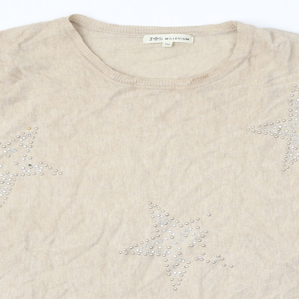 Millenium Womens Beige Round Neck  Viscose Pullover Jumper One Size