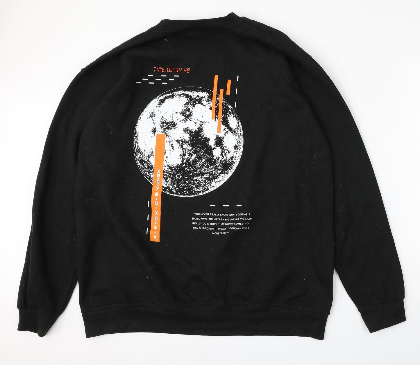 boohooMAN Mens Black  Cotton Pullover Sweatshirt Size L