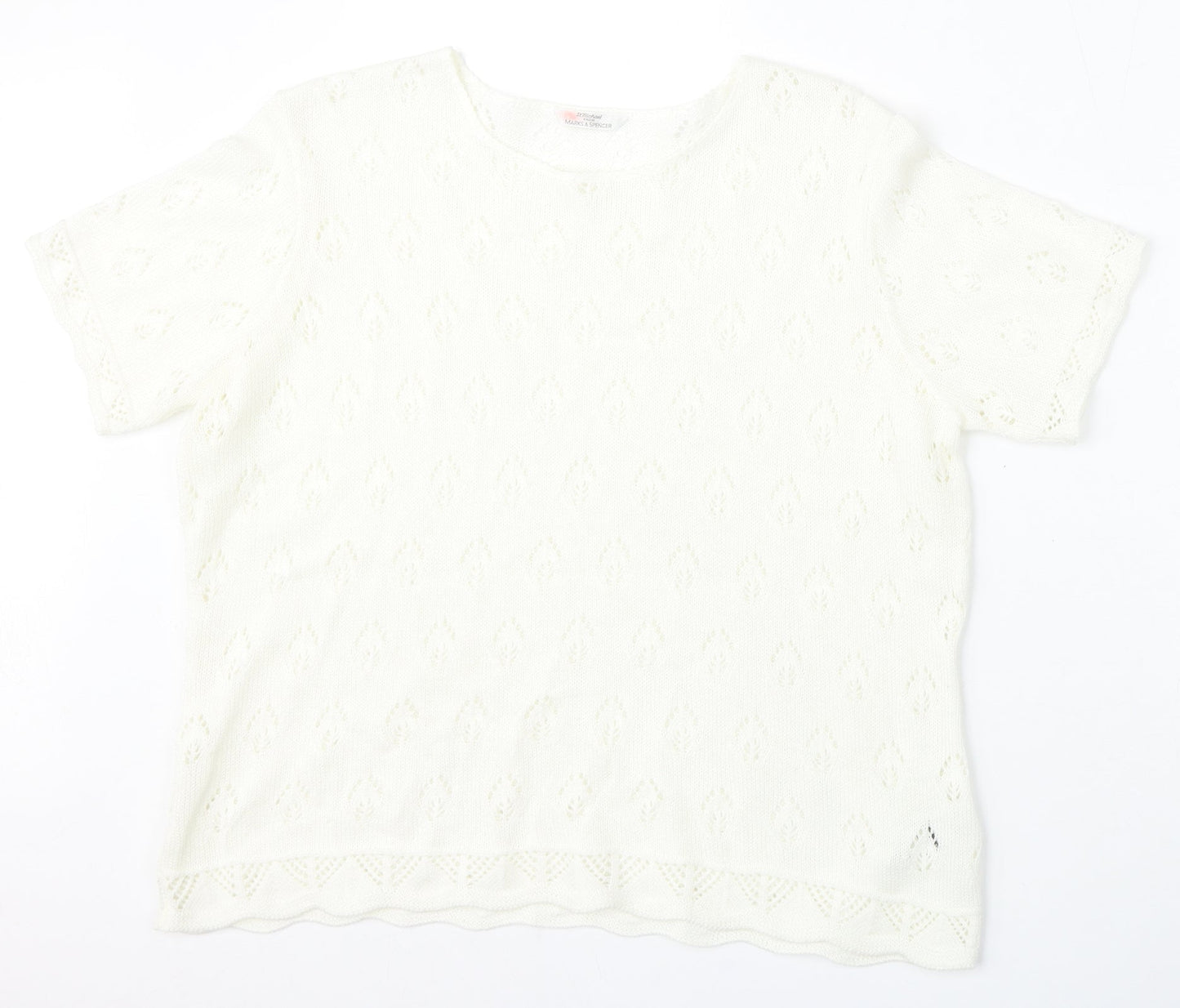 Marks and Spencer Womens White Round Neck  Acrylic Pullover Jumper Size 18