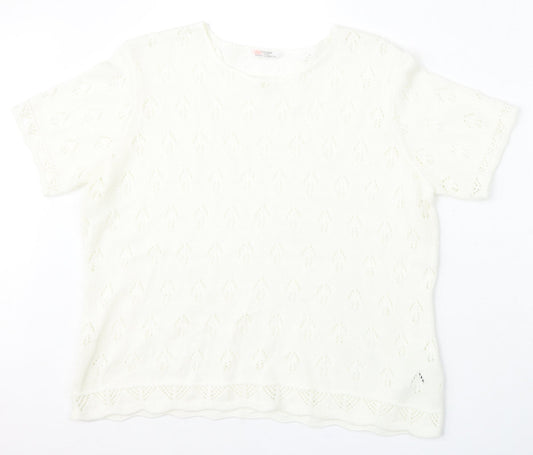 Marks and Spencer Womens White Round Neck  Acrylic Pullover Jumper Size 18