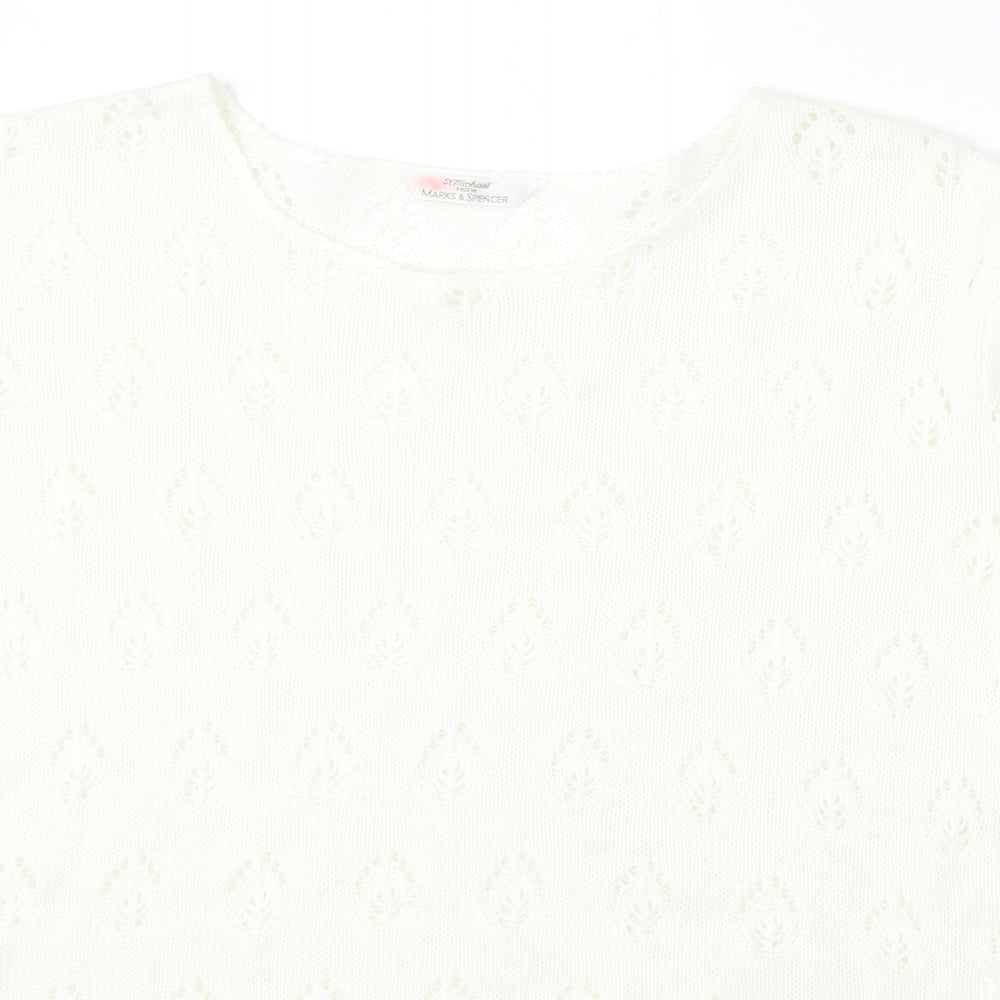 Marks and Spencer Womens White Round Neck  Acrylic Pullover Jumper Size 18