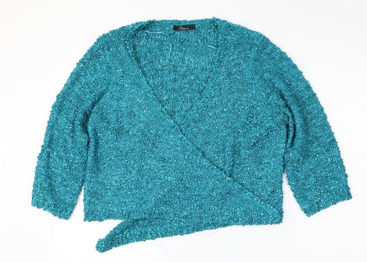 BM Collection Womens Blue Round Neck  Polyester Cardigan Jumper Size L