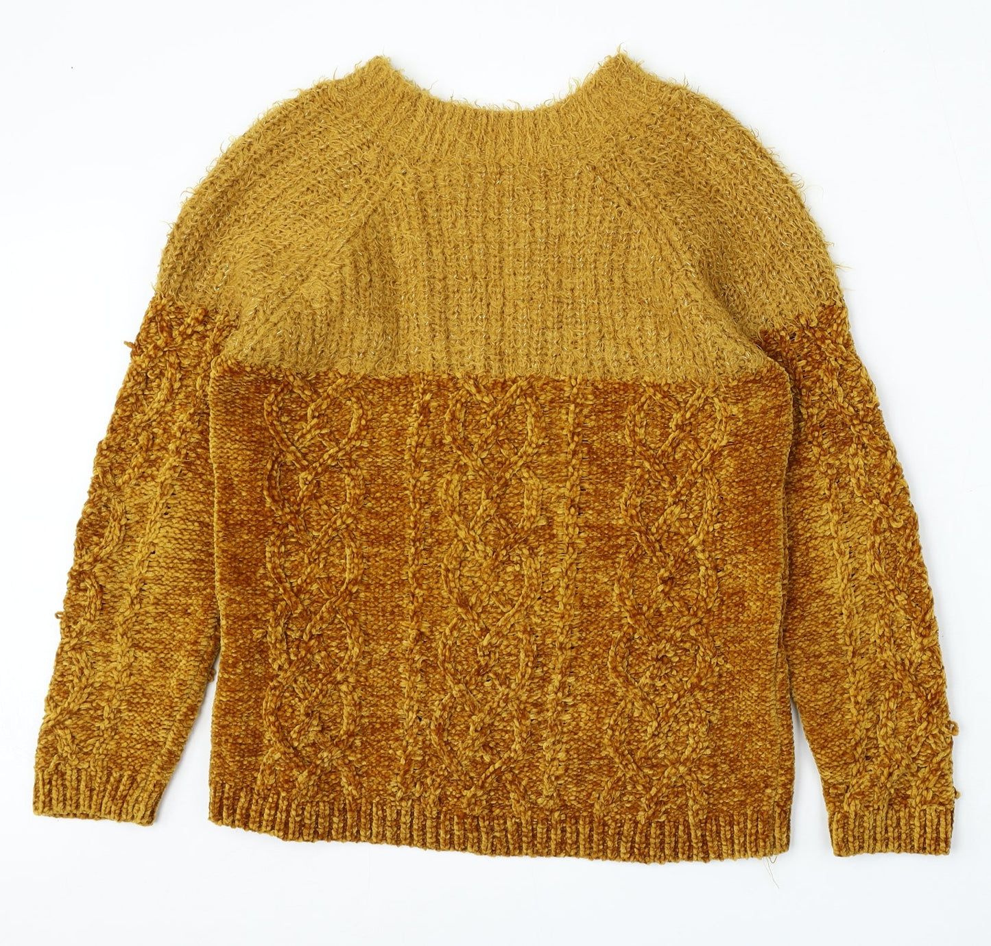Papaya Womens Yellow Round Neck  Polyester Pullover Jumper Size M