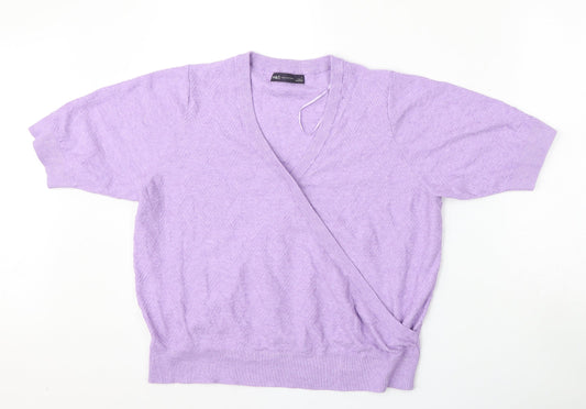 Marks and Spencer Womens Purple V-Neck  Viscose Pullover Jumper Size L