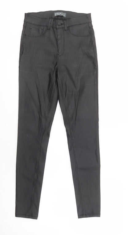 Denim Co. Womens Black  Polyester Jegging Trousers Size 8 L30 in Regular Button - Coated