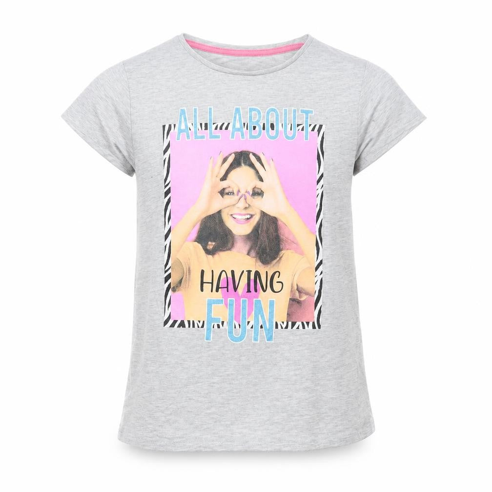 Pep & CO Girls Grey  Cotton Pullover T-Shirt Size 11-12 Years Crew Neck Pullover - Having Fun