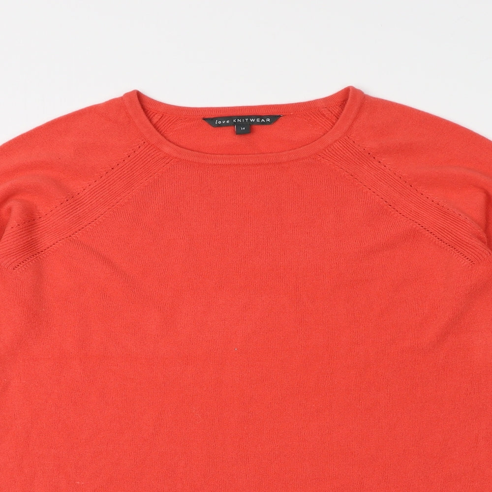 KNITWEAR Womens Red Round Neck  Acrylic Henley Jumper Size 14