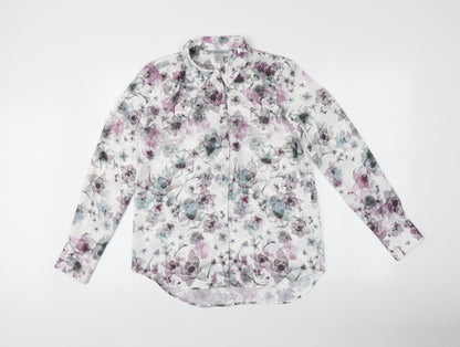 H&M Womens Multicoloured Floral Polyester Basic Button-Up Size 8 V-Neck