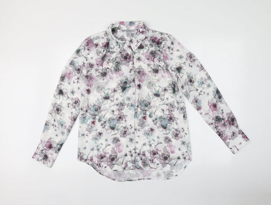 H&M Womens Multicoloured Floral Polyester Basic Button-Up Size 8 V-Neck