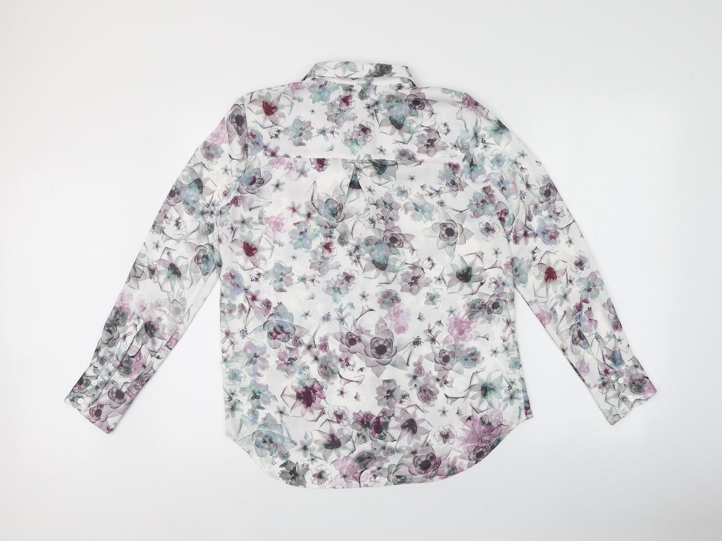 H&M Womens Multicoloured Floral Polyester Basic Button-Up Size 8 V-Neck