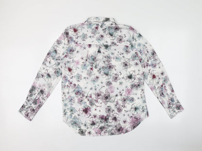 H&M Womens Multicoloured Floral Polyester Basic Button-Up Size 8 V-Neck