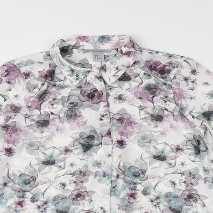 H&M Womens Multicoloured Floral Polyester Basic Button-Up Size 8 V-Neck