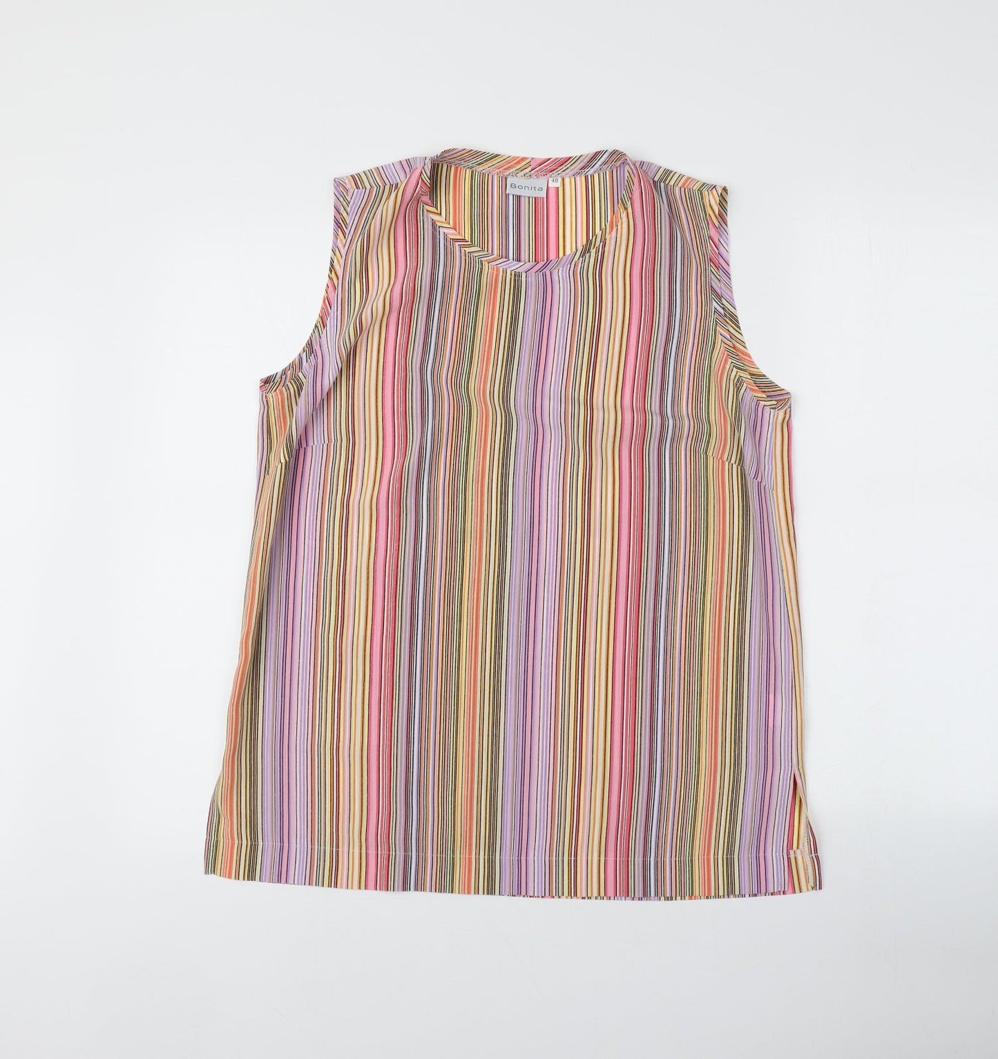 Bonita Womens Multicoloured Striped Polyester Basic Tank Size 12 Round Neck