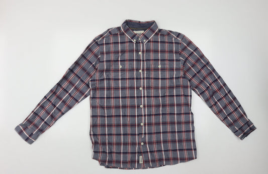 Geogre Mens Multicoloured Plaid Cotton  Button-Up Size L Collared Button