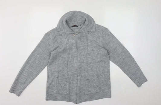 Choice Collection Womens Grey Collared  Acrylic Full Zip Jumper Size L