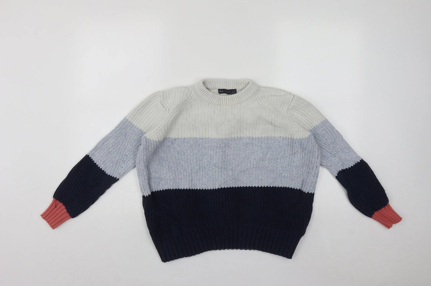 Marks and Spencer Womens Multicoloured Round Neck  Cotton Pullover Jumper Size S