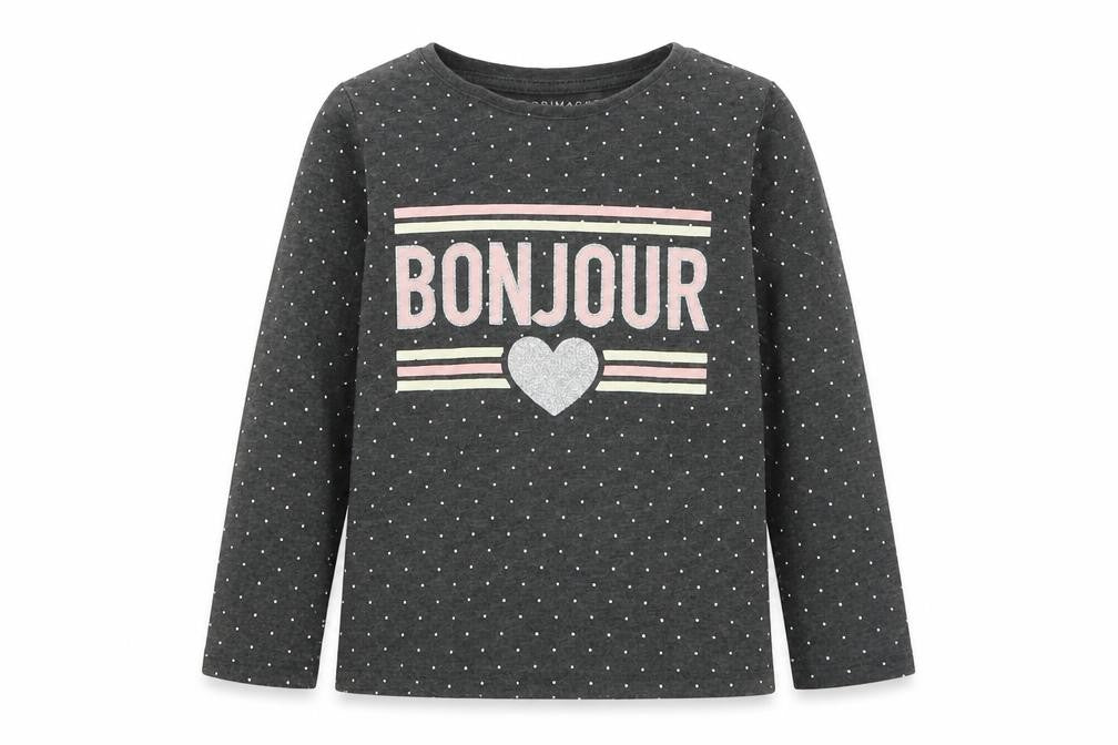 Primark Girls Grey Polka Dot Cotton Basic T-Shirt Size 3-4 Years Round Neck Pullover