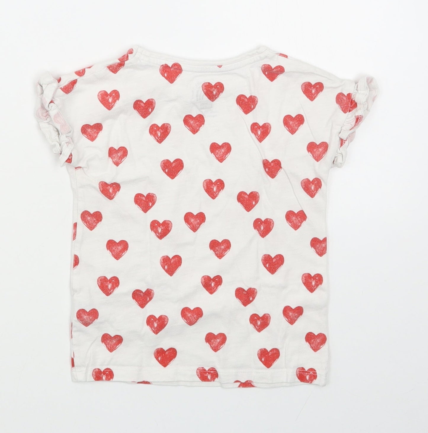 F&F Girls White Geometric 100% Cotton Basic T-Shirt Size 24 Months Round Neck Pullover