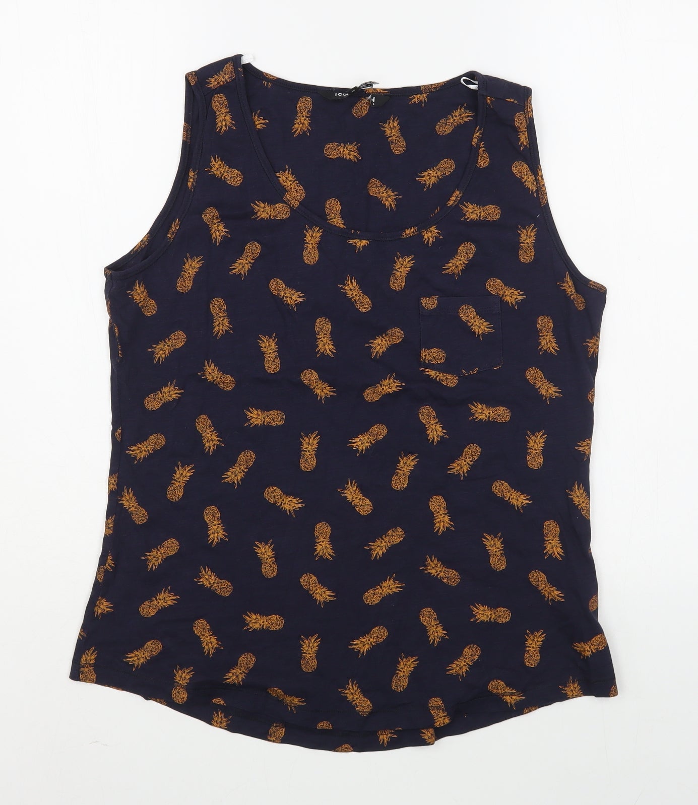 Debenhams Womens Blue Geometric 100% Cotton Basic Tank Size 12 Scoop Neck