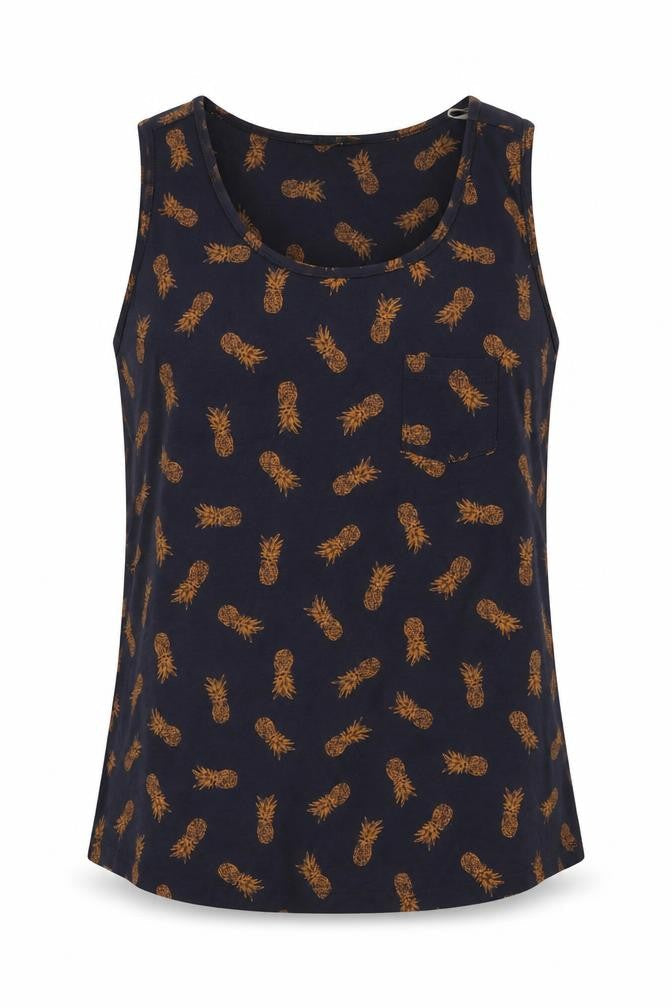 Debenhams Womens Blue Geometric 100% Cotton Basic Tank Size 12 Scoop Neck