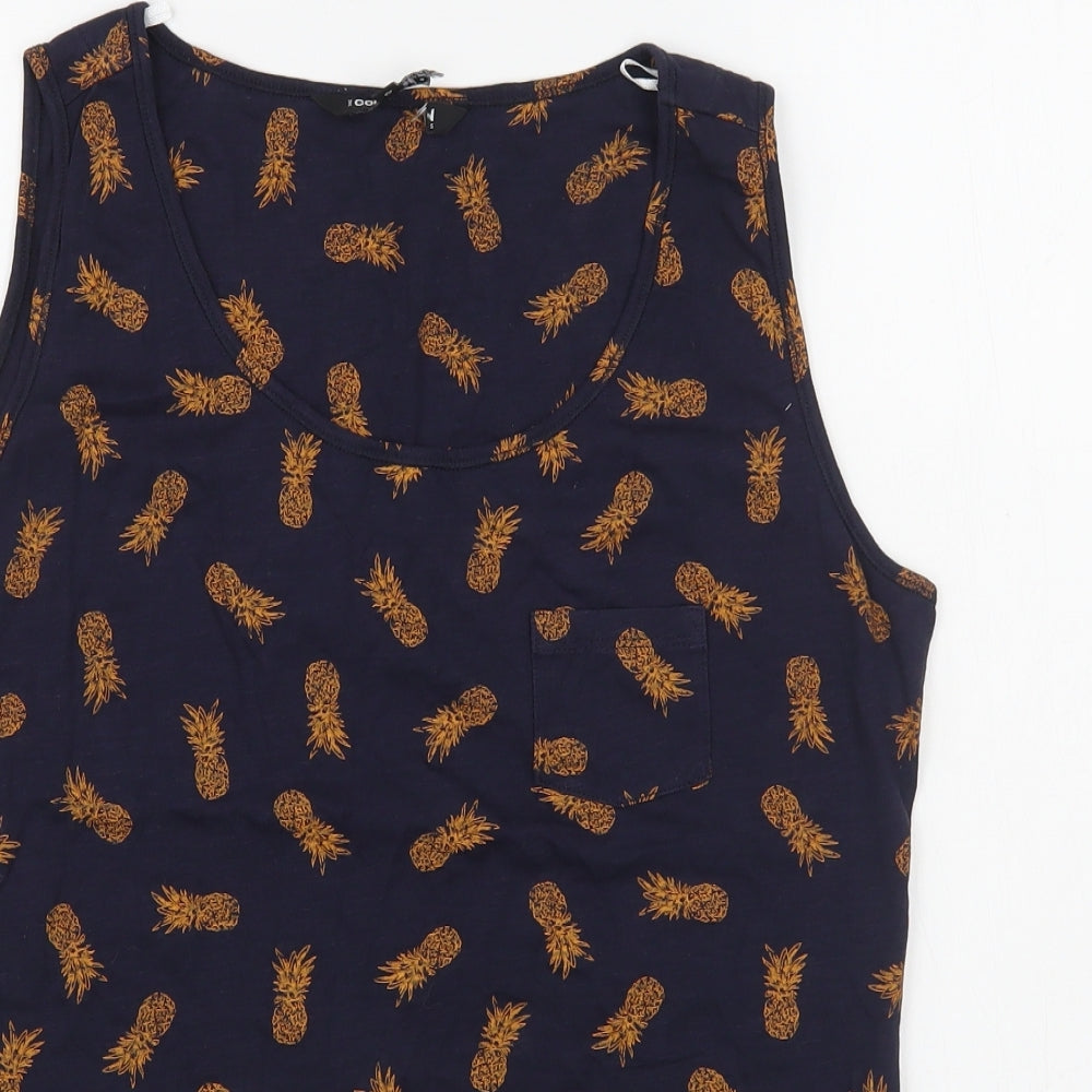 Debenhams Womens Blue Geometric 100% Cotton Basic Tank Size 12 Scoop Neck