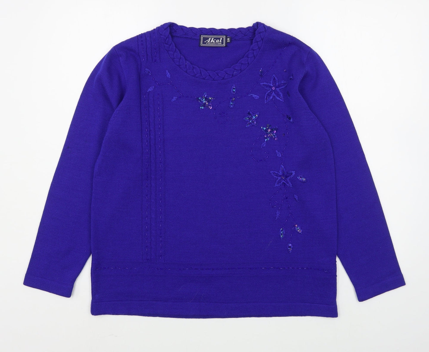 Akal Collection Womens Blue Round Neck  Acrylic Pullover Jumper Size S