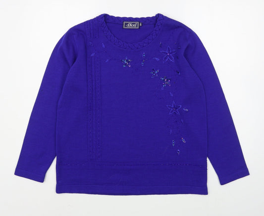 Akal Collection Womens Blue Round Neck  Acrylic Pullover Jumper Size S