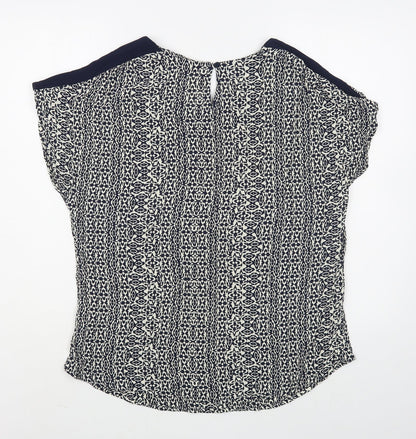 Monsoon Womens Blue Geometric Viscose Basic Blouse Size 14 Scoop Neck