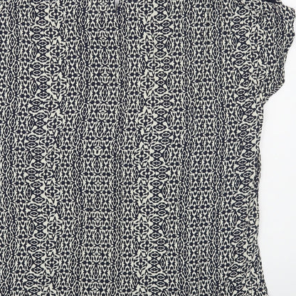 Monsoon Womens Blue Geometric Viscose Basic Blouse Size 14 Scoop Neck