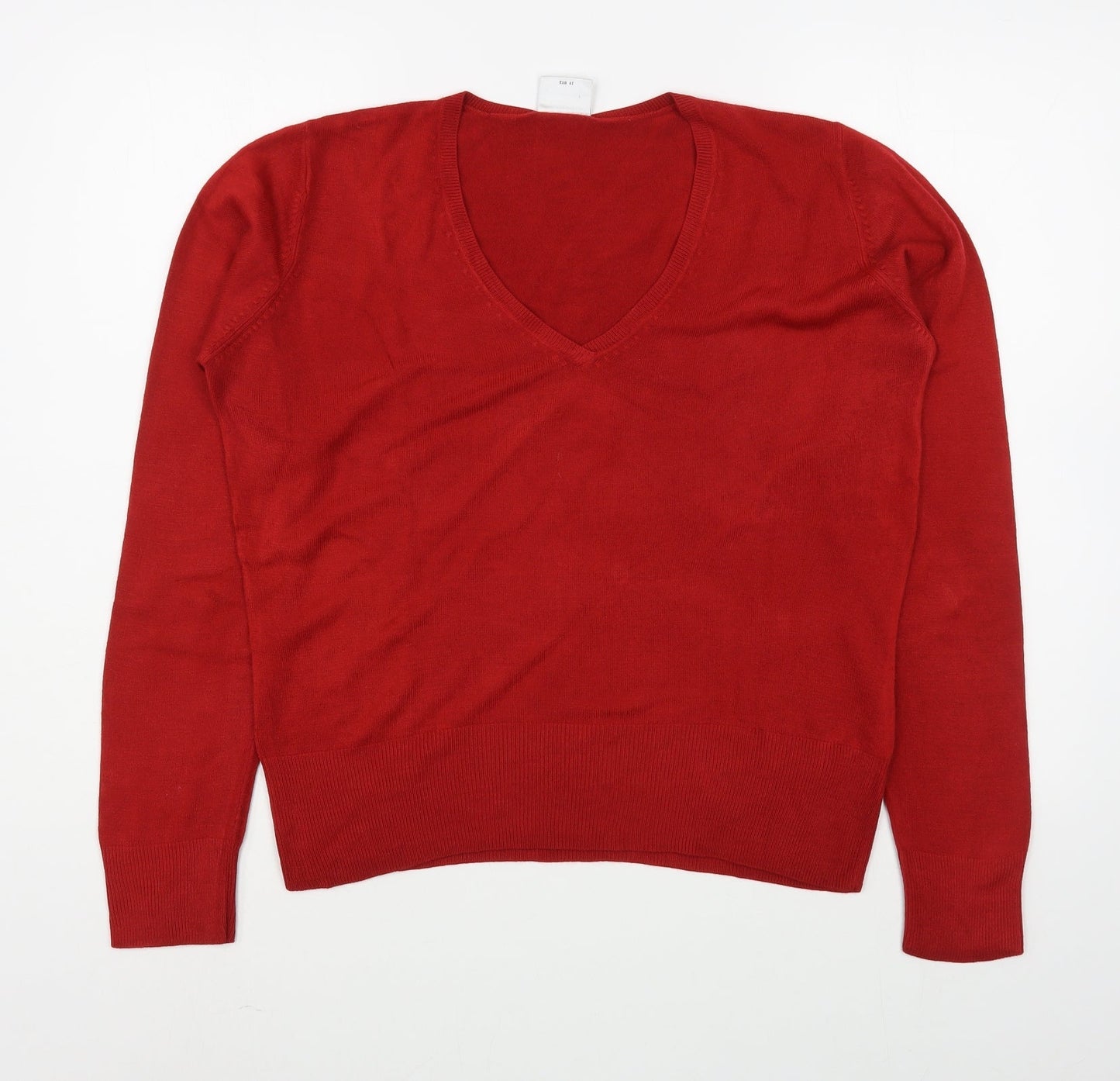 NEXT Womens Red V-Neck  Acrylic Pullover Jumper Size 14