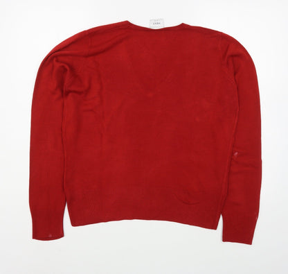 Preloved NEXT Womens Red V-Neck  Acrylic Pullover Jumper Size 14 - Back