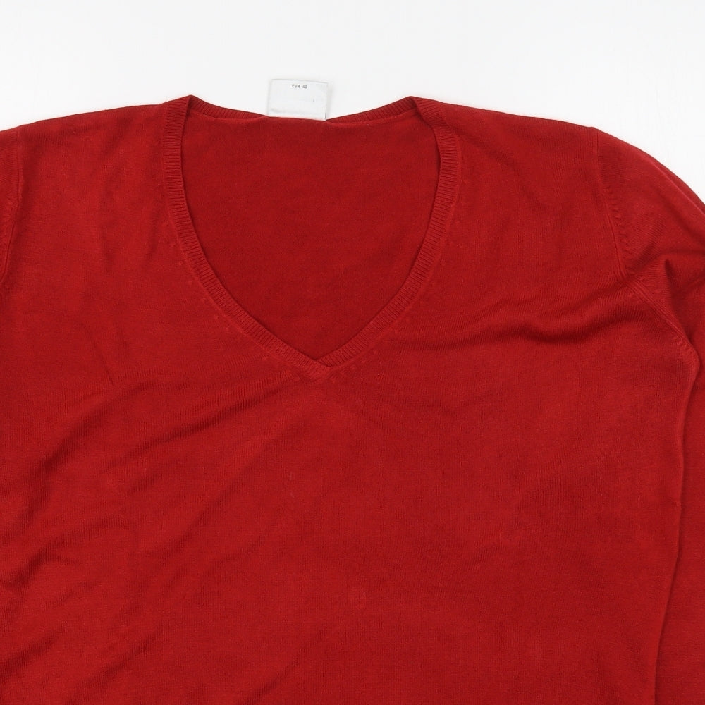 NEXT Womens Red V-Neck  Acrylic Pullover Jumper Size 14