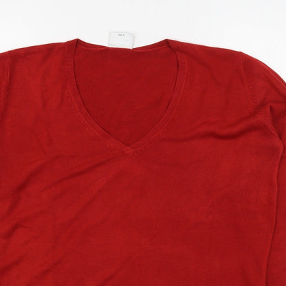 Preloved NEXT Womens Red V-Neck  Acrylic Pullover Jumper Size 14 - Detail