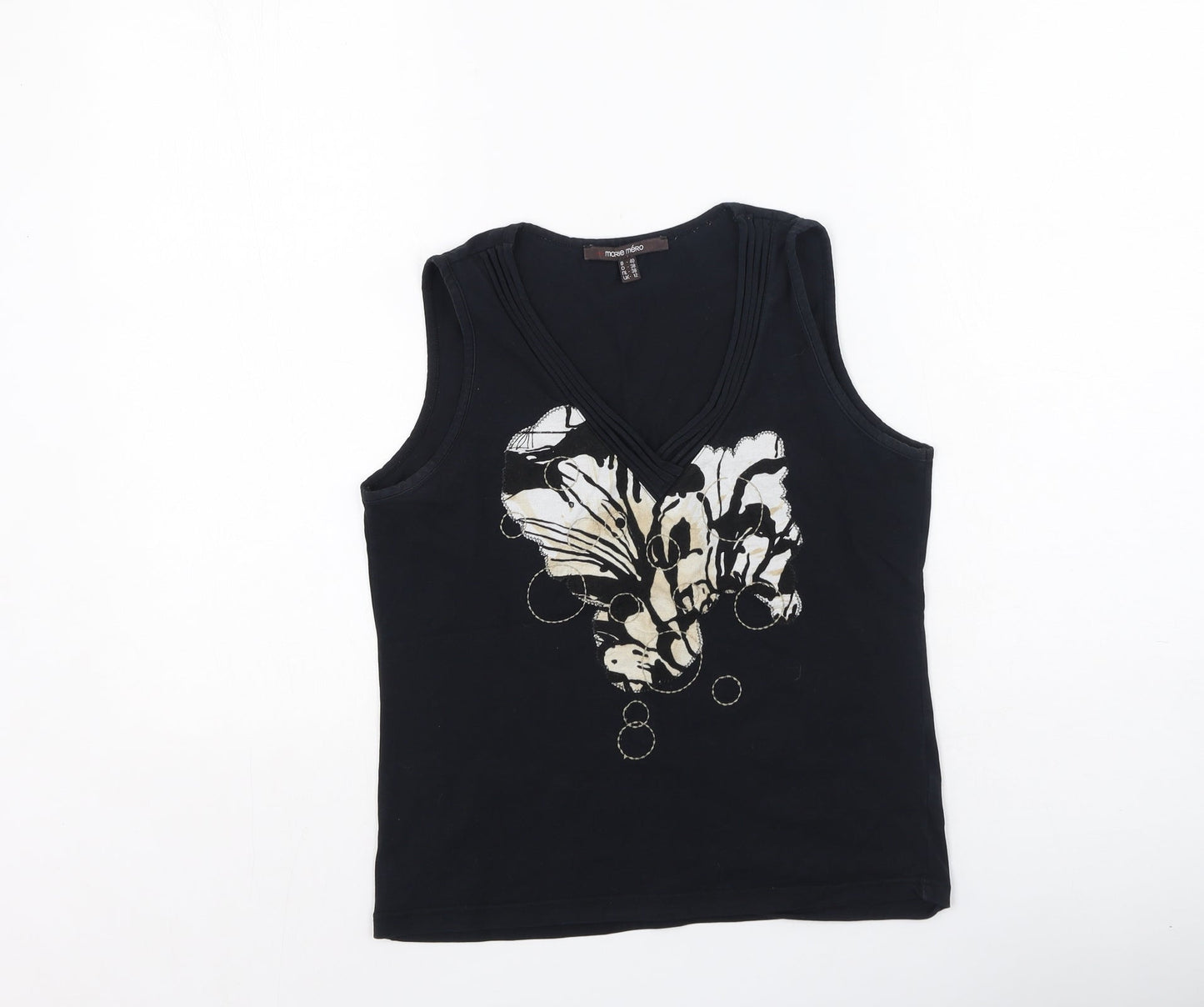 Marie Mero Womens Black  Cotton Camisole Tank Size 12 V-Neck