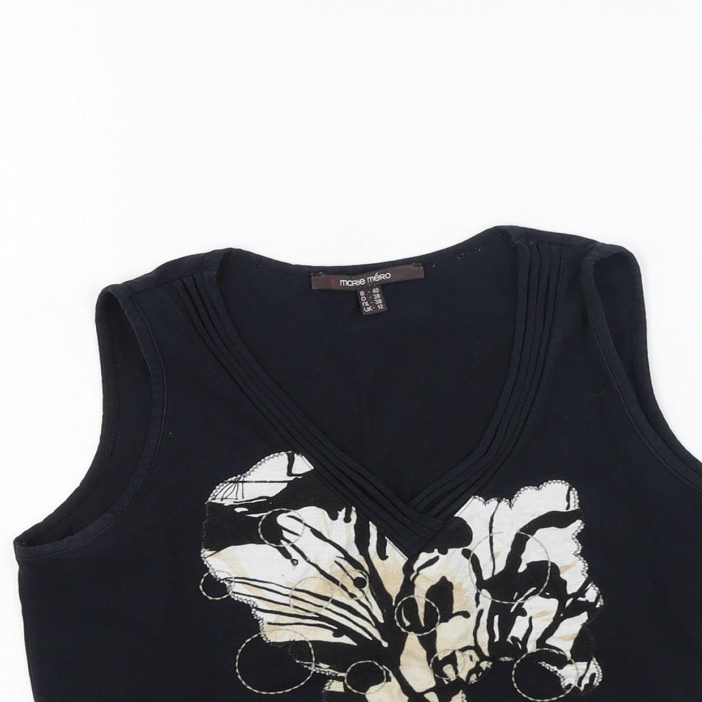 Marie Mero Womens Black  Cotton Camisole Tank Size 12 V-Neck