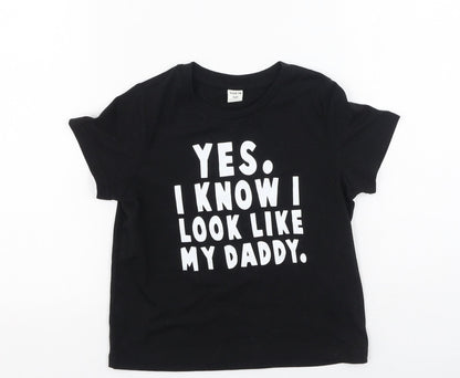 SHEIN Boys Black  Cotton Jersey T-Shirt Size 5 Years Round Neck
