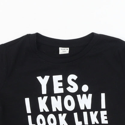 SHEIN Boys Black  Cotton Jersey T-Shirt Size 5 Years Round Neck