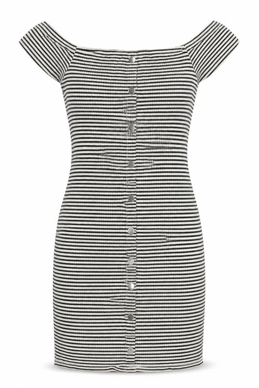 River Island  Womens Black Striped Cotton Bodycon  Size 6  Off the Shoulder