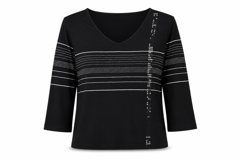 Bianca Womens Black  Viscose Basic T-Shirt Size 42 Round Neck