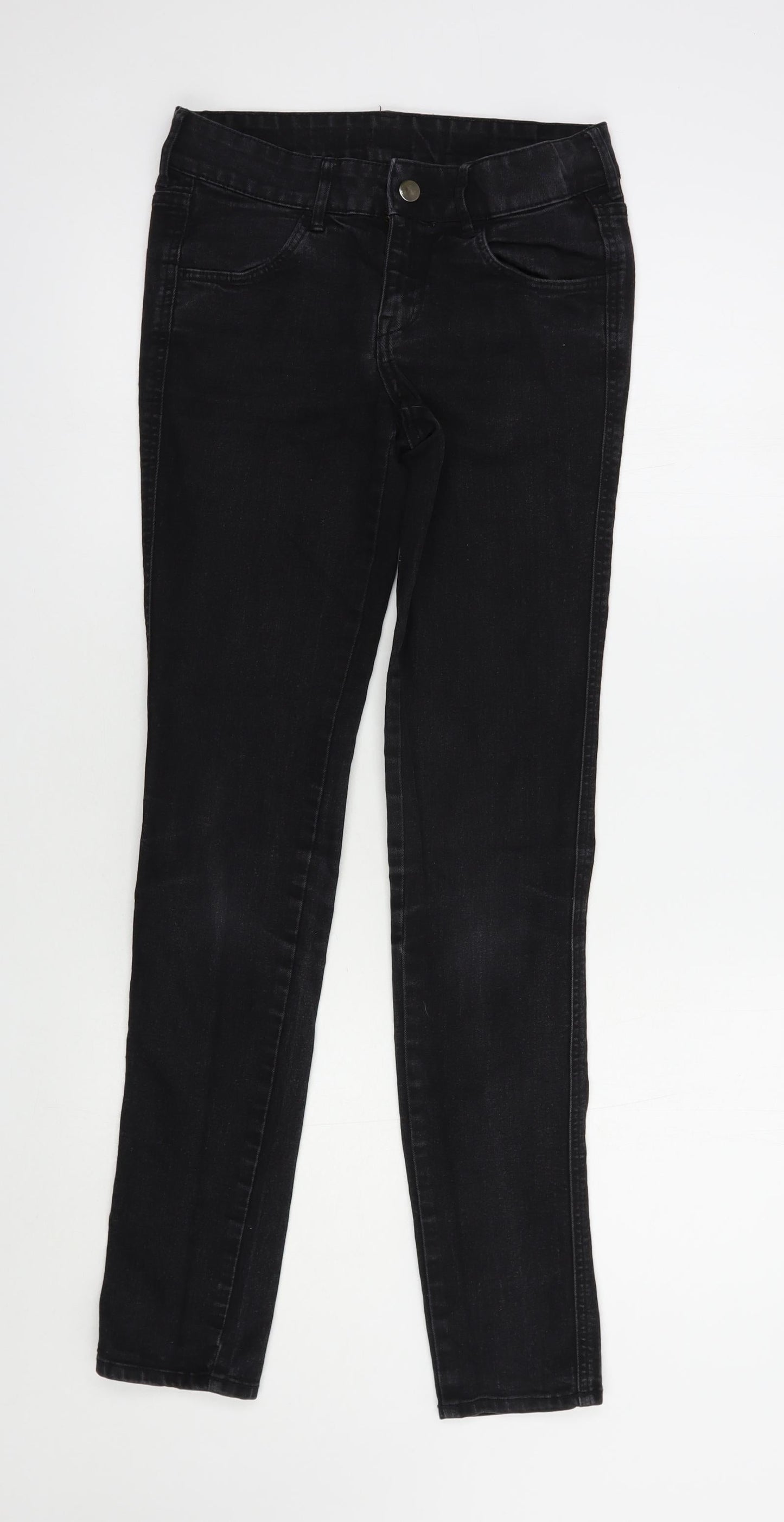 H&M Womens Black  Cotton Skinny Jeans Size 8 L32 in Regular Button