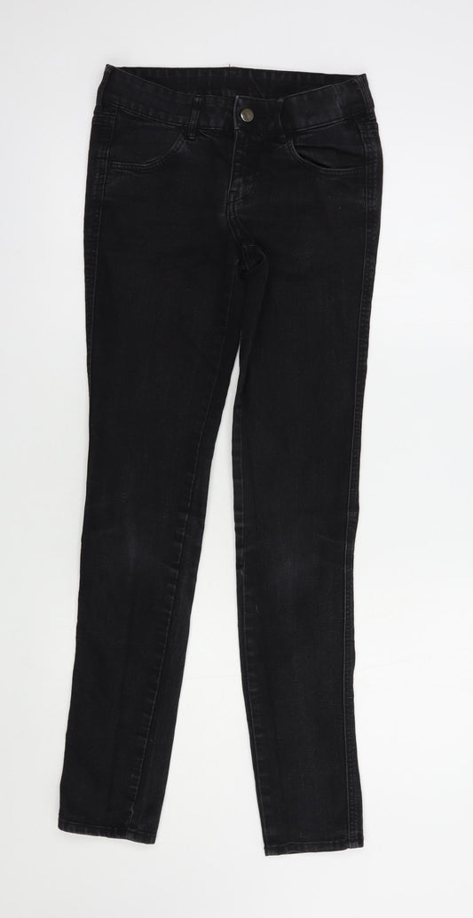 H&M Womens Black  Cotton Skinny Jeans Size 8 L32 in Regular Button