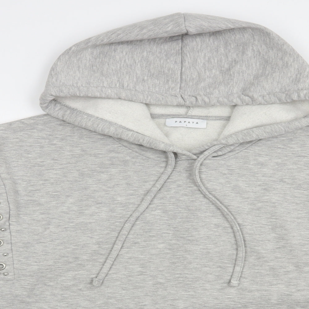 Papaya Womens Grey  Polyester Pullover Hoodie Size L  Pullover