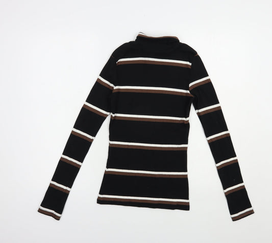 Brave Soul Womens Black Roll Neck Striped Cotton Pullover Jumper Size XS