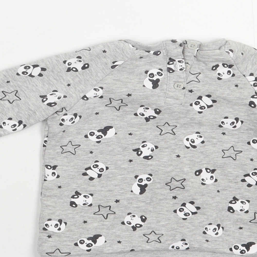 Matalan Baby Grey Geometric Cotton Pullover Jumper Size 9-12 Months  Button - Panda Print