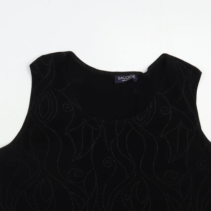 Saloos Womens Black  Acetate Basic Blouse Size L Scoop Neck
