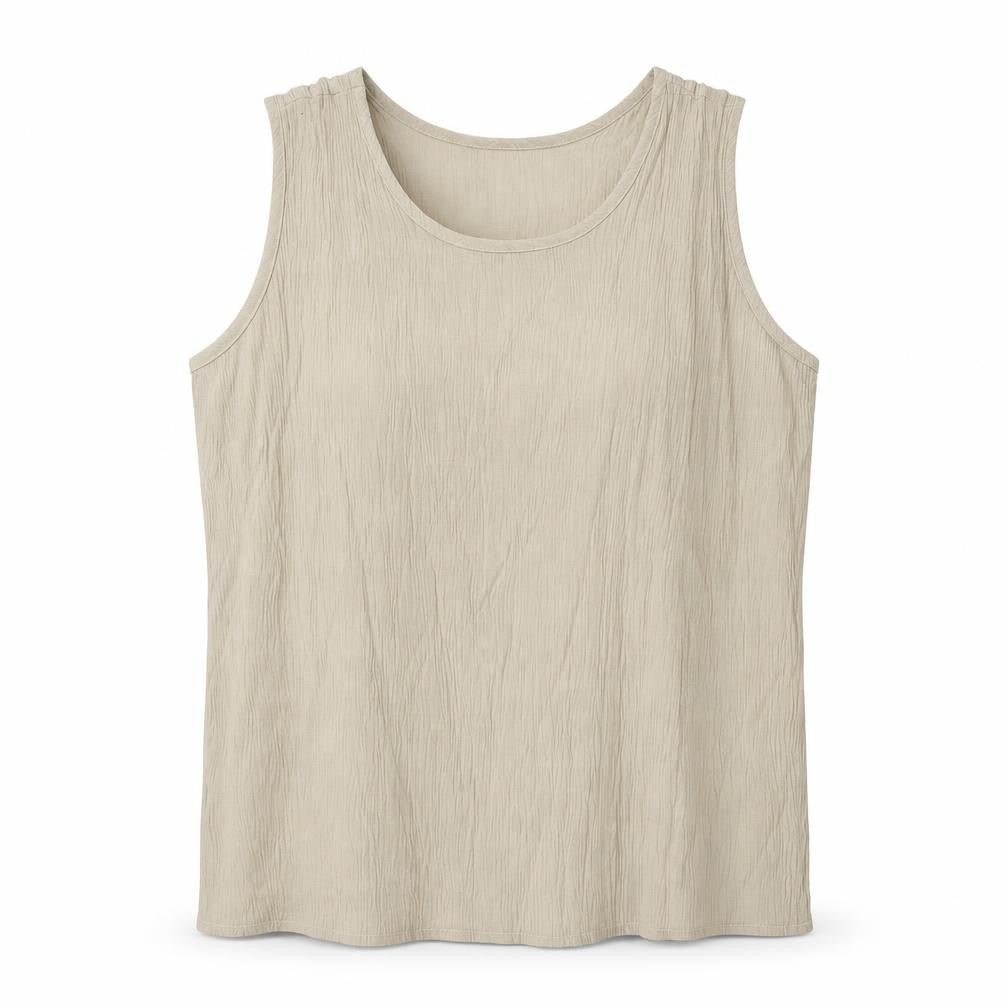 Preworn Womens Beige  Polyester Basic Blouse Size L Scoop Neck
